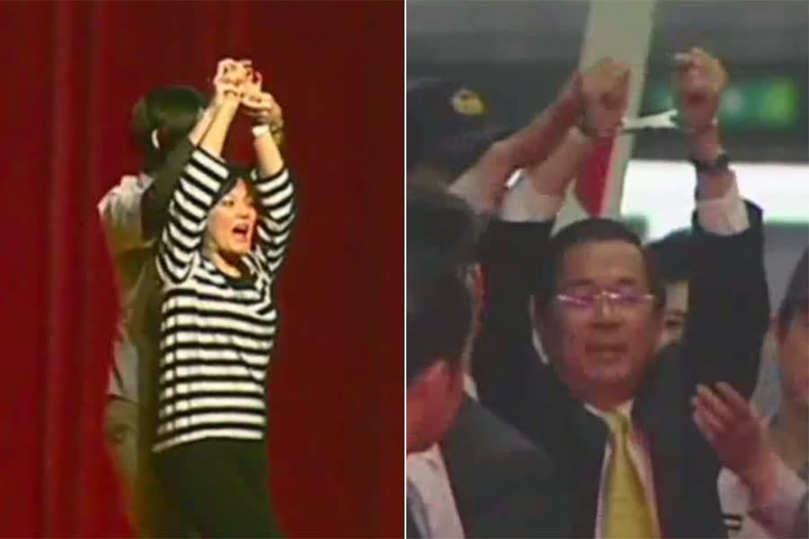 2009年檢察官張安箴演出諷扁劇（左）前總統陳水扁（右）圖片翻攝民視
