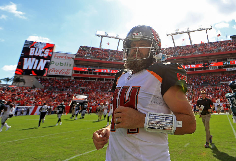 Ryan Fitzpatrick, who dominated yet again on Sunday, broke out an interesting outfit for his postgame media conference.(Getty Images)