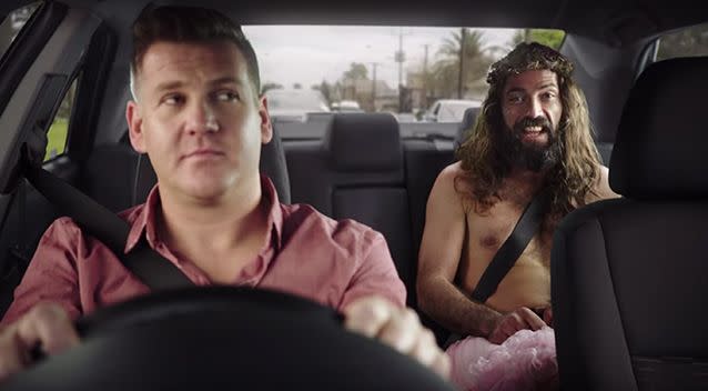 The ad campaign prominently features a bearded man in a pink tutu declaring there is 