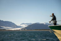 <p>President Barack Obama looks at Bear Glacier, which has receded 1.8 miles in approximately 100 years, while on a boat tour to see the effects of global warming in Resurrection Cove, Tuesday, Sept. 1, 2015, in Seward, Alaska. Obama is on a historic three-day trip to Alaska aimed at showing solidarity with a state often overlooked by Washington, while using its glorious but changing landscape as an urgent call to action on climate change. (AP Photo/Andrew Harnik) </p>