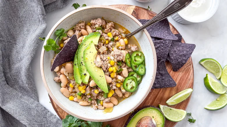 Turkey chili in a bowl