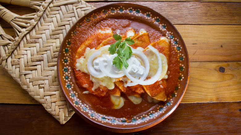 Mexican enchilada sauce on plate