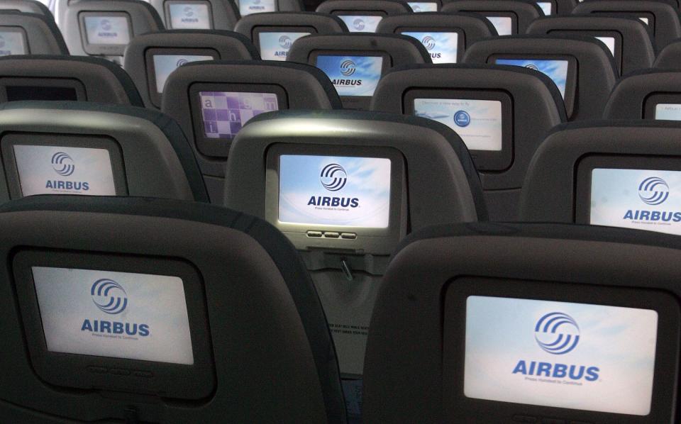 Economy class seats on a Lufthansa Airbus A380.