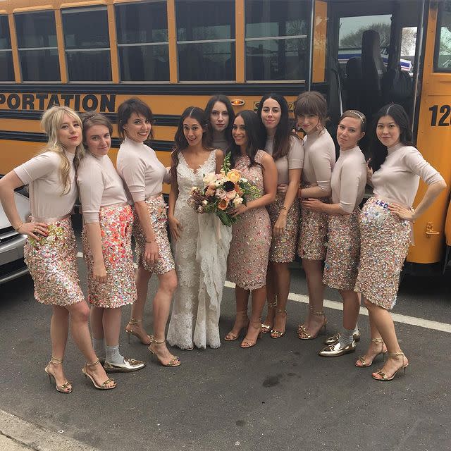 <p>Lena Dunham played a part in her friend Audrey Gelman’s wedding—and she gave an <a href="https://www.marthastewartweddings.com/600782/lena-dunham-bridesmaid-wedding-speech-audrey-gelman" rel="nofollow noopener" target="_blank" data-ylk="slk:awesome speech, too;elm:context_link;itc:0;sec:content-canvas" class="link ">awesome speech, too</a>. The bridesmaids wore mismatched dresses and even got a little DIY with the skirts, as each woman was able to customize it. (Adding that idea to my Pinterest board!)</p><p><a href="https://www.instagram.com/p/BE1oAnTi1ND/?utm_source=ig_embed" rel="nofollow noopener" target="_blank" data-ylk="slk:See the original post on Instagram;elm:context_link;itc:0;sec:content-canvas" class="link ">See the original post on Instagram</a></p>