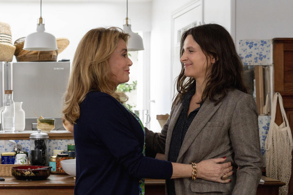 This image released by IFC Films shows Catherine Deneuve, left, and Juliette Binoche in a scene from "The Truth." (IFC Films via AP)