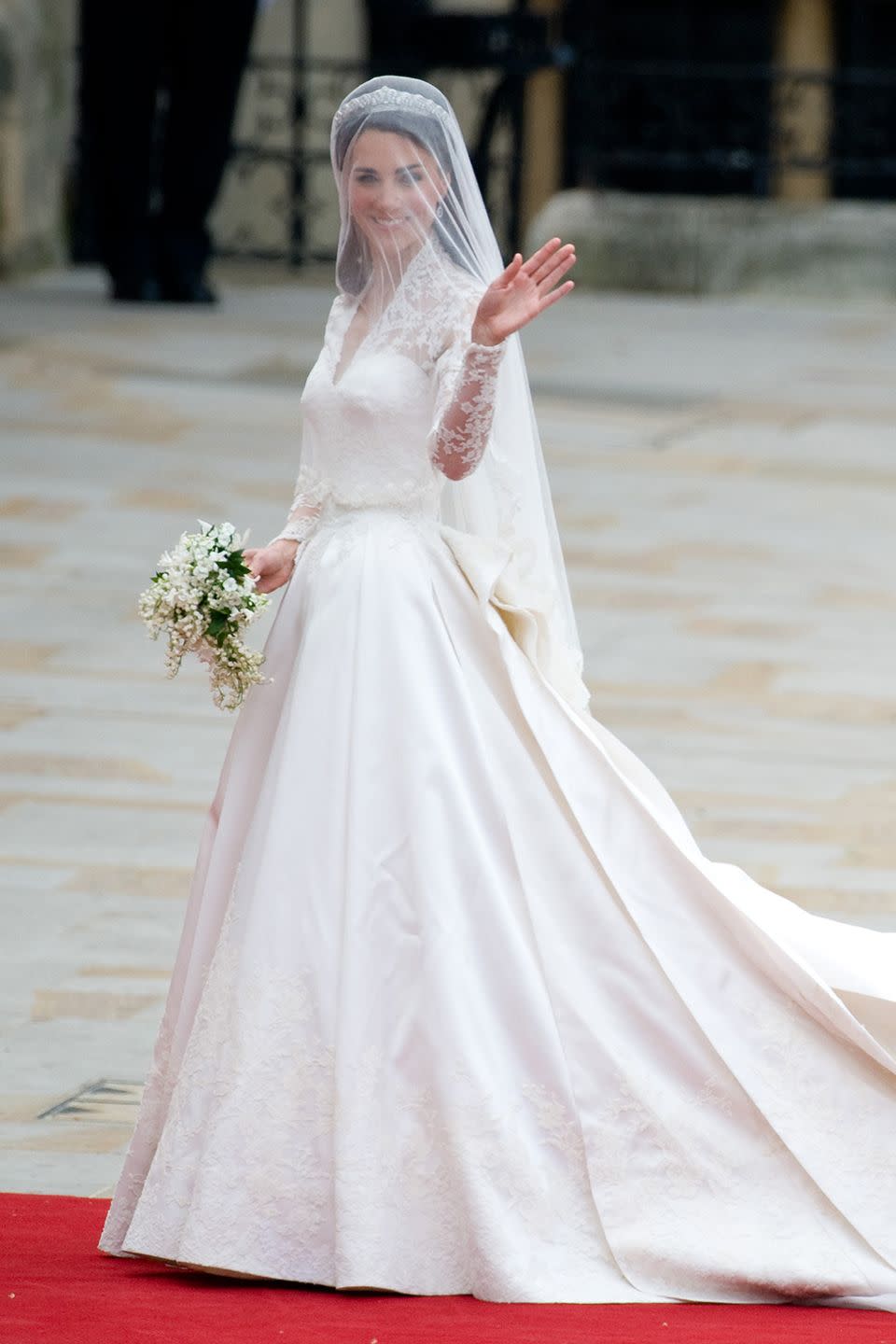 <p>Practically the whole world was watching when the Duchess of Cambridge arrived at Westminster Abbey to wed Prince William. Designed by Sarah Burton for Alexander McQueen, the dress sparked a million copycats — and a celebration of lace sleeves.</p>