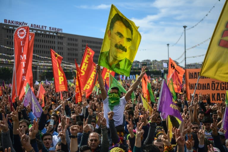 Supporters of jailed Kurdish PKK leader Abdullah Ocalan demonstrate in Istanbul