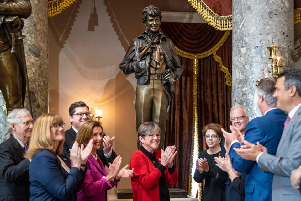 <div class="inline-image__caption"><p>Lawmakers watch as a statue in honor of Amelia Earhart is unveiled in Statuary Hall on Capitol Hill on Wednesday, July 27, 2022 in Washington, D.C. </p></div> <div class="inline-image__credit">The Washington Post/Getty</div>