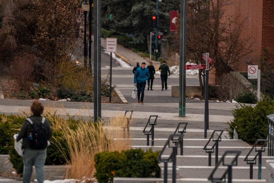 PULLMAN, WA - JANUARY 3: People walk on the campus of Washington State University, where the suspect in a Moscow, Idaho quadruple murder was a graduate student, on January 3, 2023 in Pullman, Washington. The suspect has been arrested in Pennsylvania for the murders of the four University of Idaho students.