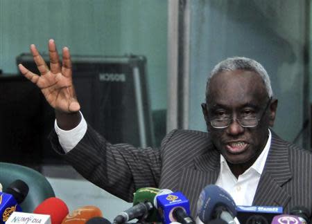 Sudan's First Vice President Ali Osman Taha speaks during a news conference in Khartoum