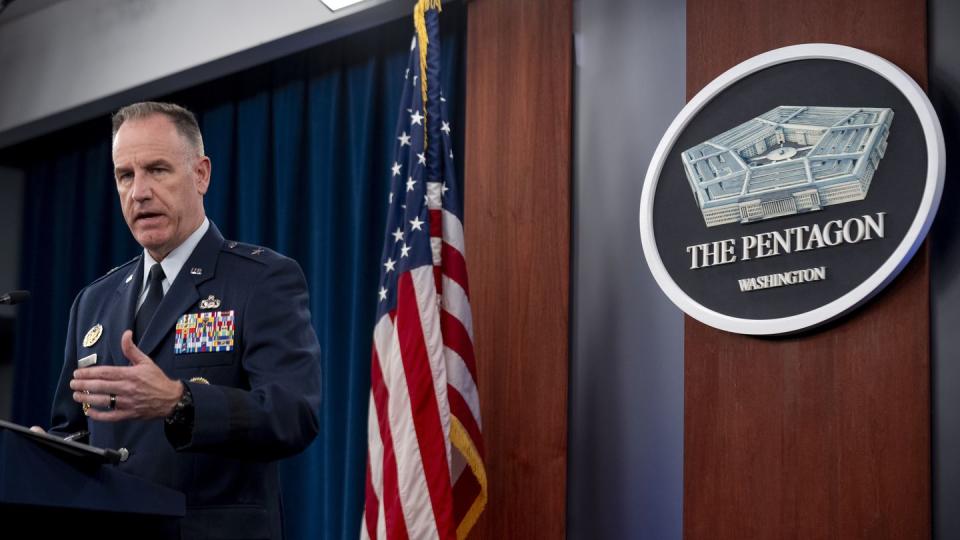 Pentagon spokesman Air Force Brig. Gen. Patrick Ryder speaks during a briefing at the Pentagon in Washington, Thursday, Oct. 19, 2023. (Andrew Harnik/AP)