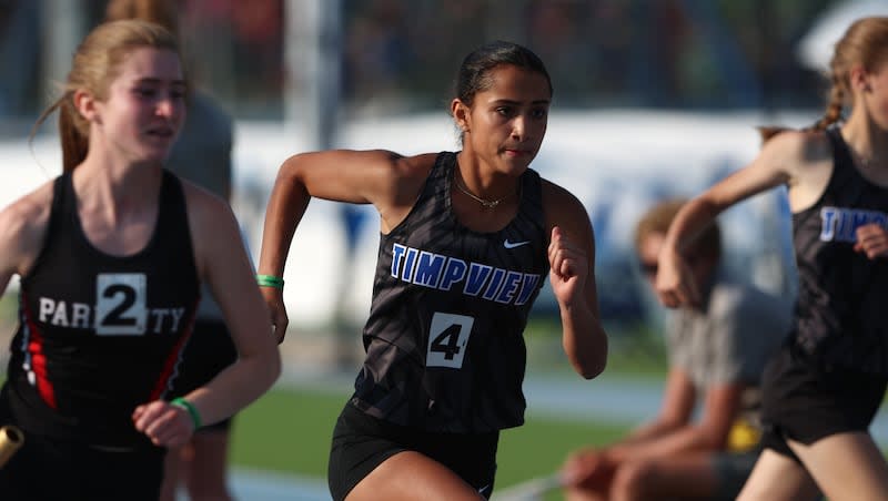 High School athletes gather at BYU in Provo to compete for the state track and field championships on Saturday, May 20, 2023.