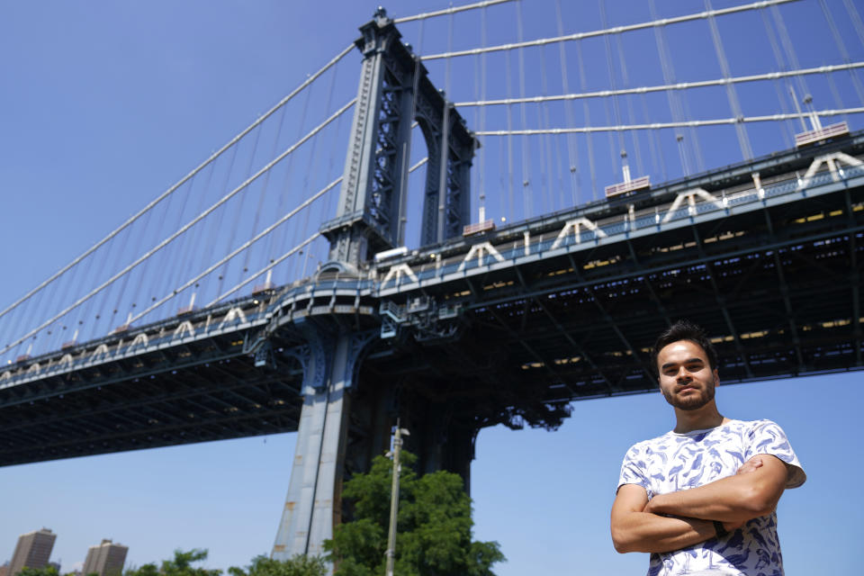 Research engineer Teven Le Scao, who helped create the new artificial intelligence language model called BLOOM, poses for a photo, Monday, July 11, 2022, in New York. (AP Photo/Mary Altaffer)