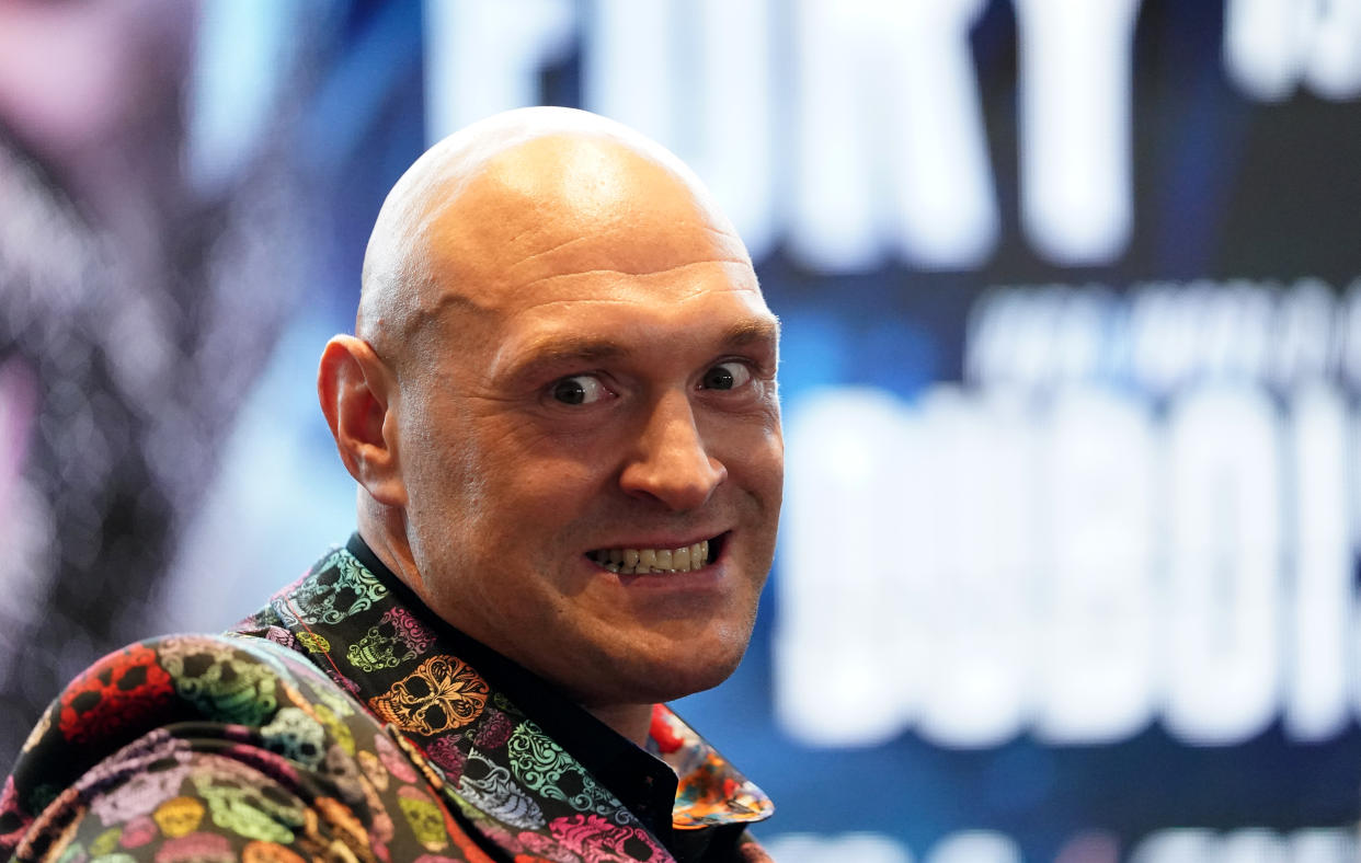 Tyson Fury during a press conference at Tottenham Hotspur Stadium, London. Tyson Fury will defend his world heavyweight title against Derek Chisora at the Tottenham Hotspur Stadium on December 3. Fury has beaten his British rival twice before, via a unanimous decision at Wembley in July 2011 and a retirement win three years later at Londons ExCel. Picture date: Thursday October 20, 2022. (Photo by Zac Goodwin/PA Images via Getty Images)