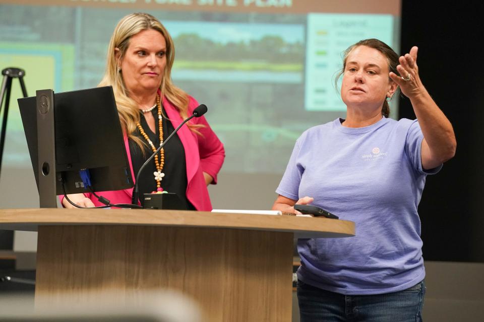 "Mining dust does have a negative impact on our crops and livestock. We're a farm-to-table community. Many of us sell our livestock at the local market in Okeechobee, our crops at the local farmers market to residents and also surrounding communities. We might not all be big farmers like Anthony (Mastroianni) and the Carltons however, together we are big and we mean something," says Melissa Jaques (right), who lives on Glades Cut Off Road, as she voices her concerns about a proposed coquina rock mine during a town hall meeting Wednesday, April 13, 2022, at St. Lucie Board of County Commissioner's Chambers in Fort Pierce. The meeting was hosted by Commissioner Cathy Townsend. Developers explained the project, and residents raised concerns about impact on aquifers, wells, land and roads.