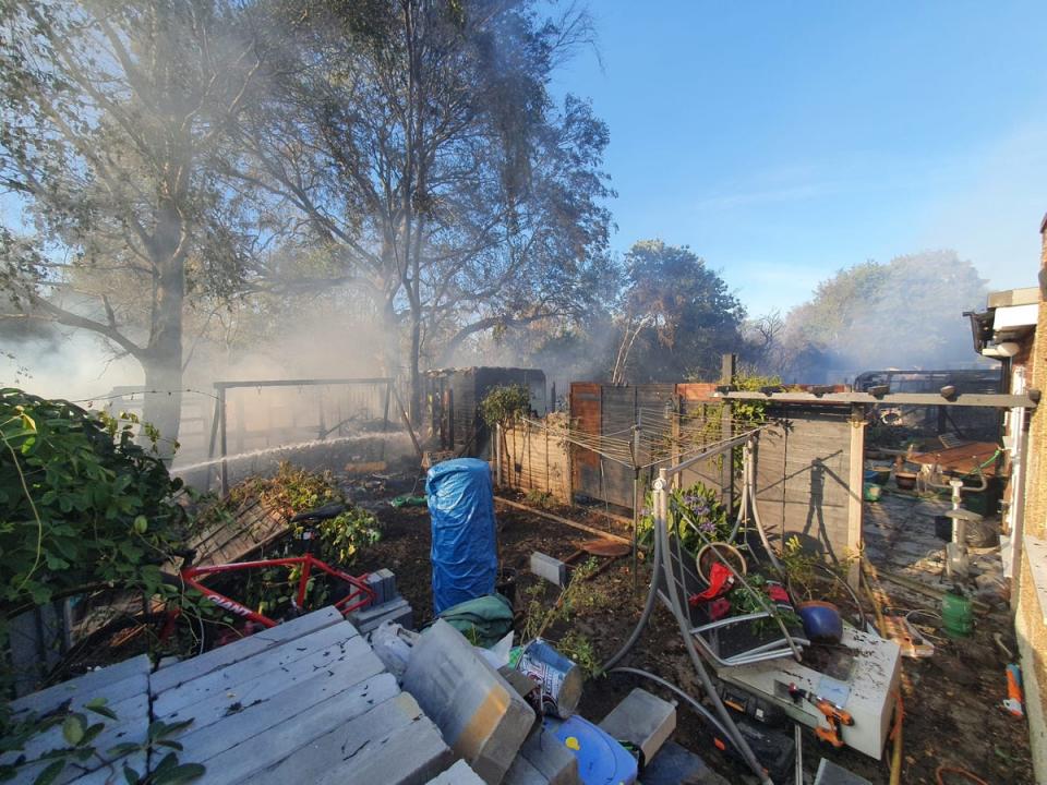 Ten fire engines and around 70 firefighters were called to a fire on Hereford Road in Feltham. (handout via LFB)