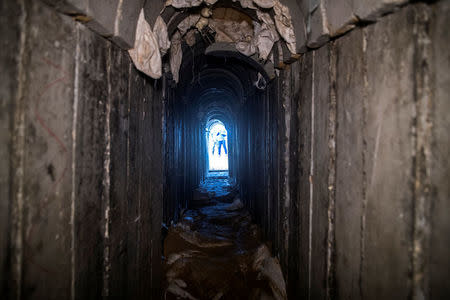 A general view shows the interiors of what the Israeli military say is a cross-border attack tunnel dug from Gaza to Israel, on the Israeli side of the Gaza Strip border near Kissufim January 18, 2018. REUTERS/Jack Guez/Pool