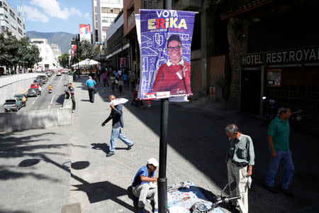 Election campaign posters of Erika Farias, government candidate for Mayor of Libertador district, are pictured in Caracas, Venezuela December 8, 2017. REUTERS/Marco Bello