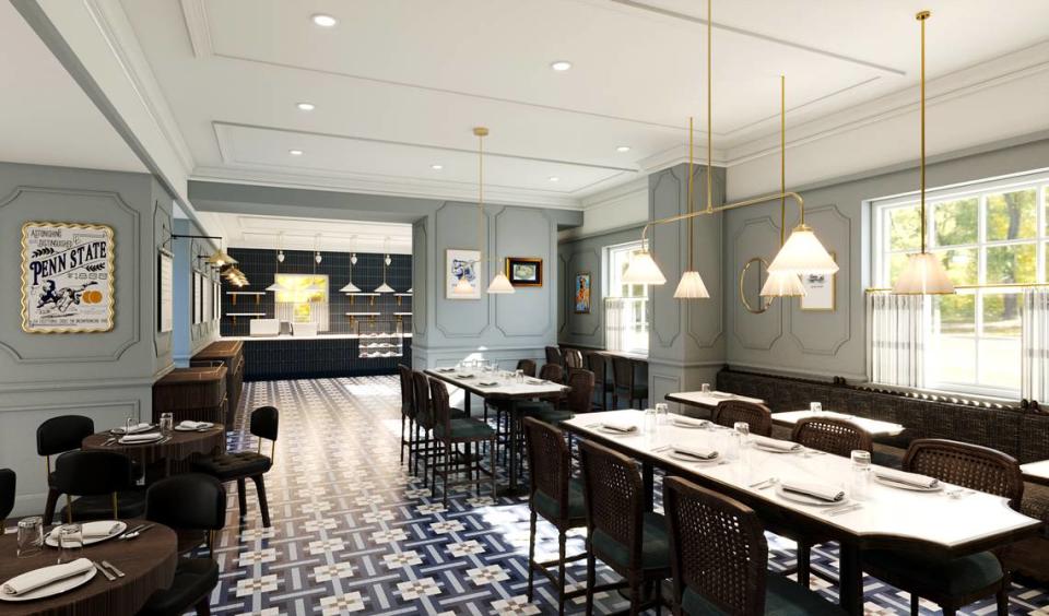 A rendering of the cafe at the newly renovated Nittany Lion Inn. The historic hotel is taking reservations beginning March 4 for the fall. 