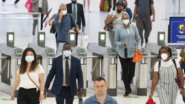 People wearing masks in New York in 2021.