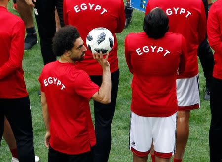 Soccer Football - World Cup - Egypt Training - Saint Petersburg Stadium, Saint Petersburg, Russia - June 18, 2018 Egypt's Mohamed Salah during training REUTERS/Anton Vaganov