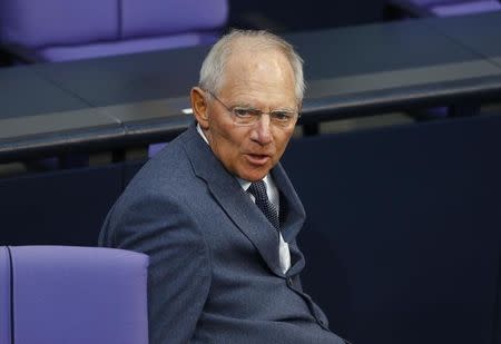 German Finance Minister Wolfgang Schaeuble arrives for a session of Germany's parliament, the Bundestag, in Berlin October 1, 2015. REUTERS/Axel Schmidt