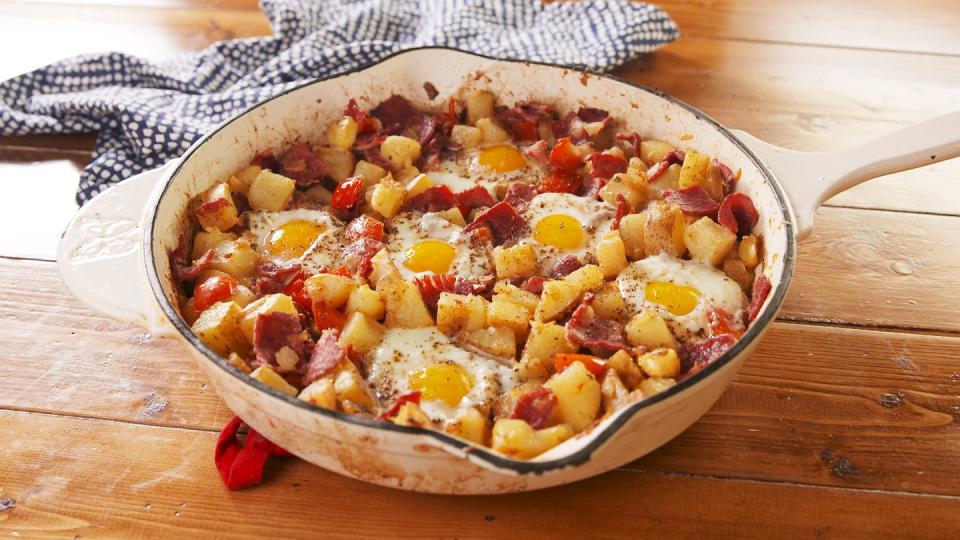 <p>There is something so comforting about a breakfast hash.</p><p>Get the recipe from <a href="https://www.delish.com/cooking/recipe-ideas/a26311211/corned-beef-hash-and-eggs-recipe/" rel="nofollow noopener" target="_blank" data-ylk="slk:Delish;elm:context_link;itc:0;sec:content-canvas" class="link ">Delish</a>.</p>