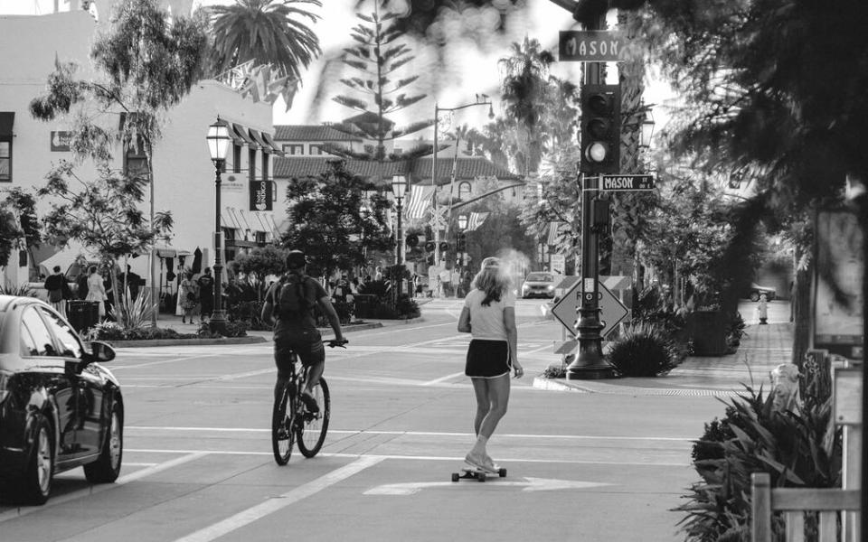 A skateboarder in downtown Santa Barbara. | Oriana Koren