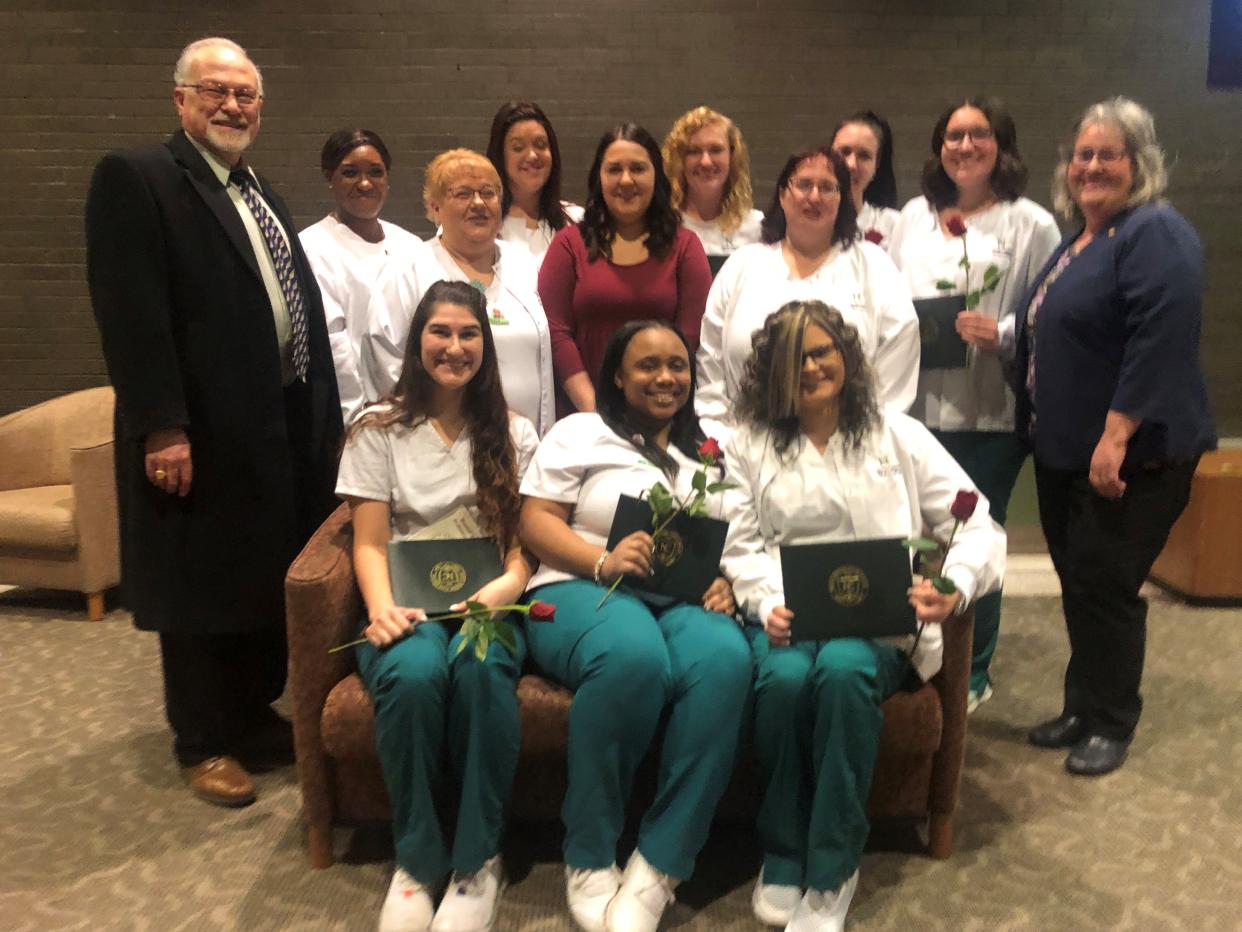 These are the first graduates of the North Central State College Licensed Practical Nursing program evening cohort. These 10 nurses completed their training in 30 weeks between May and December 2022.