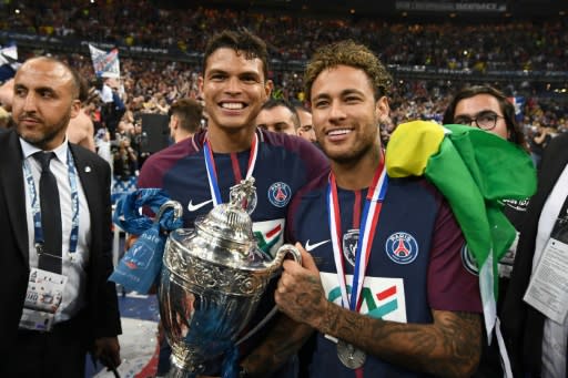 Brazilian superstar Neymar, pictured here with his Paris Saint-Germain and international teammate Thiago Silva, is the biggest name in the French league
