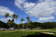 Hideki Matsuyama, of Japan, putts on the third green during the third round of the Sony Open golf tournament, Saturday, Jan. 14, 2023, at Waialae Country Club in Honolulu. (AP Photo/Matt York)