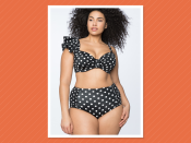 <p>Eloquii Ruffle Strap Bikini Top, $80, and Ruched High Waist Bikini Bottom, $60,<a rel="nofollow noopener" href="http://www.eloquii.com/ruffle-strap-bikini-top/1645755.html?dwvar_1645755_colorCode=150&cgid=swim&start=28" target="_blank" data-ylk="slk:eloquii.com;elm:context_link;itc:0;sec:content-canvas" class="link "> eloquii.com </a><br><br></p>