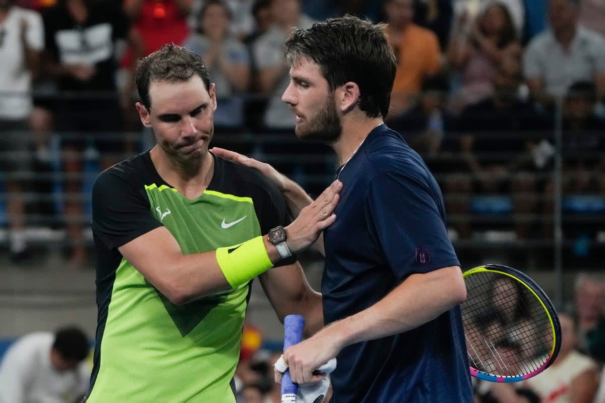 Cameron Norrie, right, defeated Spain’s Rafael Nadal for the first time in his career at the United Cup in Sydney (Mark Baker/AP) (AP)