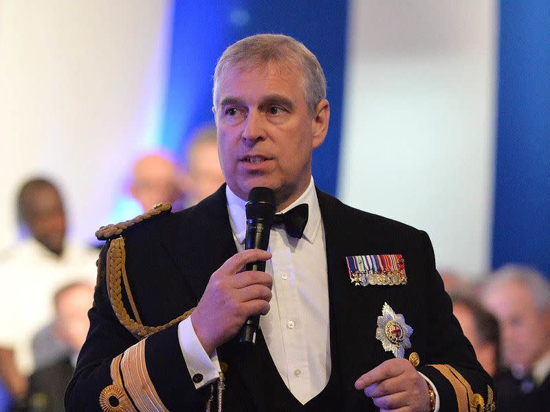 His Royal Highness the Duke of York making a speech to guests of the event in the Hangar of HMS ILLUSTRIOUS.