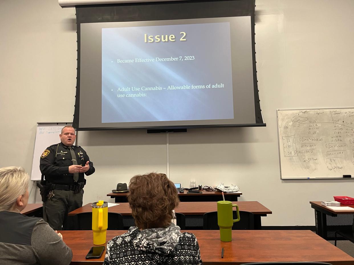 Stark County sheriff’s Lt. Craig Kennedy explains the basic provisions of Issue 2 and the legalization of marijuana at an informational session at the sheriff’s training facility in Massillon.