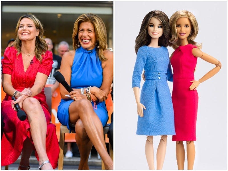 Savannah Guthrie and Hoda Kotb as Barbies in a side by side image