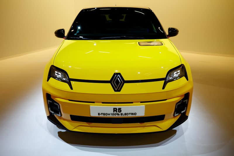 Renault unveils the new EV R5 at a pre Geneva show event in Aubervilliers