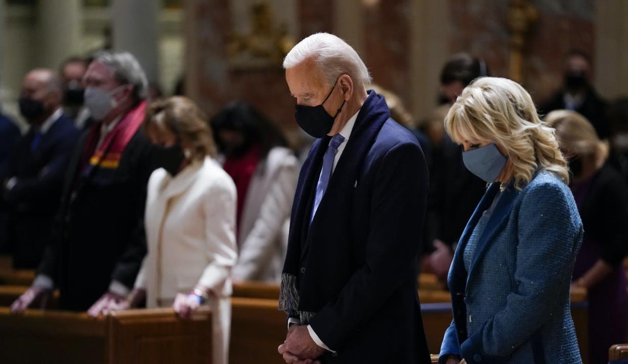 <span class="caption">President Joe Biden's progressive values jar with the conservatism of some Catholic bishops.</span> <span class="attribution"><a class="link " href="https://newsroom.ap.org/detail/BidenCatholicBishops/6d0255c397814a4880e3833624decf66/photo?Query=Biden%20AND%20communion&mediaType=photo&sortBy=arrivaldatetime:desc&dateRange=Anytime&totalCount=4&currentItemNo=0" rel="nofollow noopener" target="_blank" data-ylk="slk:AP Photo/Evan Vucci;elm:context_link;itc:0;sec:content-canvas">AP Photo/Evan Vucci</a></span>