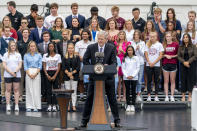 NCAA President Charlie Baker speaks as the women's and men's NCAA Champion teams from the 2022-2023 season are celebrated during College Athlete Day on the South Lawn of the White House, Monday, June 12, 2023, in Washington. (AP Photo/Andrew Harnik)