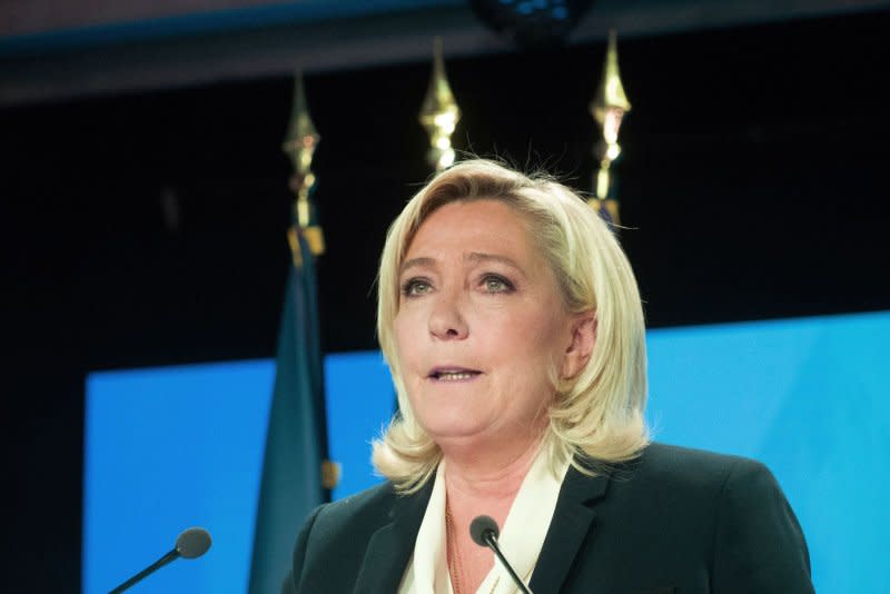 The party led by Marine Le Pen is projected to capture 36% of the popular vote, according to the poll conducted by the French polling and market research firm IFOP, which would equate to between 260 and 295 seats in the French parliament. File Photo by Clement Martin/UPI