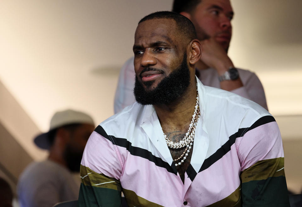 INGLEWOOD, CALIFORNIA – FEBRUARY 13: NBA player LeBron James attends Super Bowl LVI between the Los Angeles Rams and the Cincinnati Bengals at SoFi Stadium on February 13, 2022 in Inglewood, California. (Photo by Andy Lyons/Getty Images)