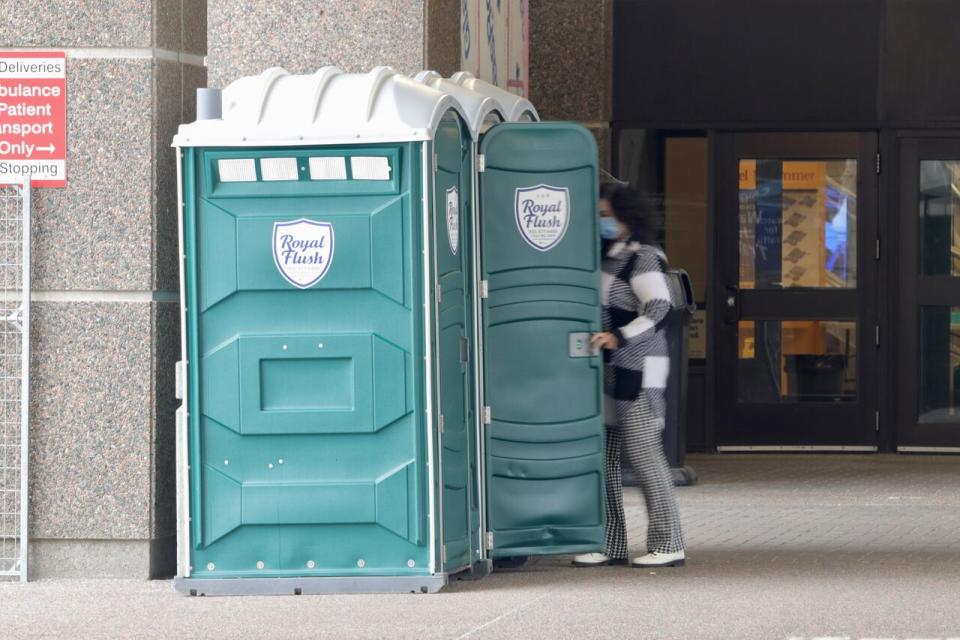 Portable toilets were brought to the Halifax Infirmary after a water-main break meant toilets could not be flushed throughout the hospital.