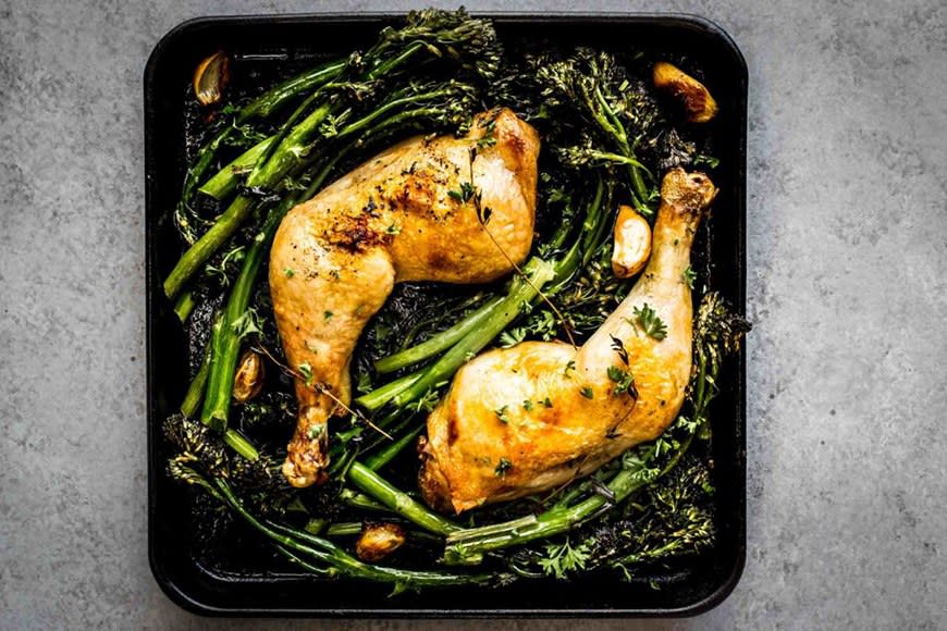 Roasted Chicken Legs with Broccolini from Dishing up the Dirt