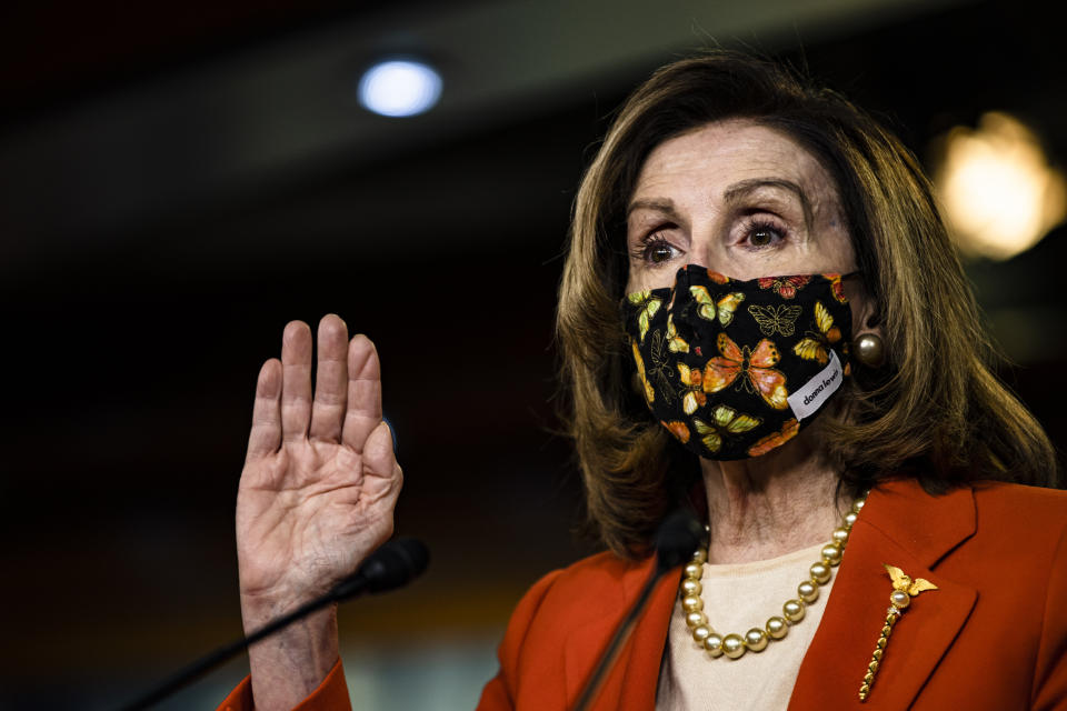 Speaker of the House Nancy Pelosi at a press conference on Jan. 15, 2021. 