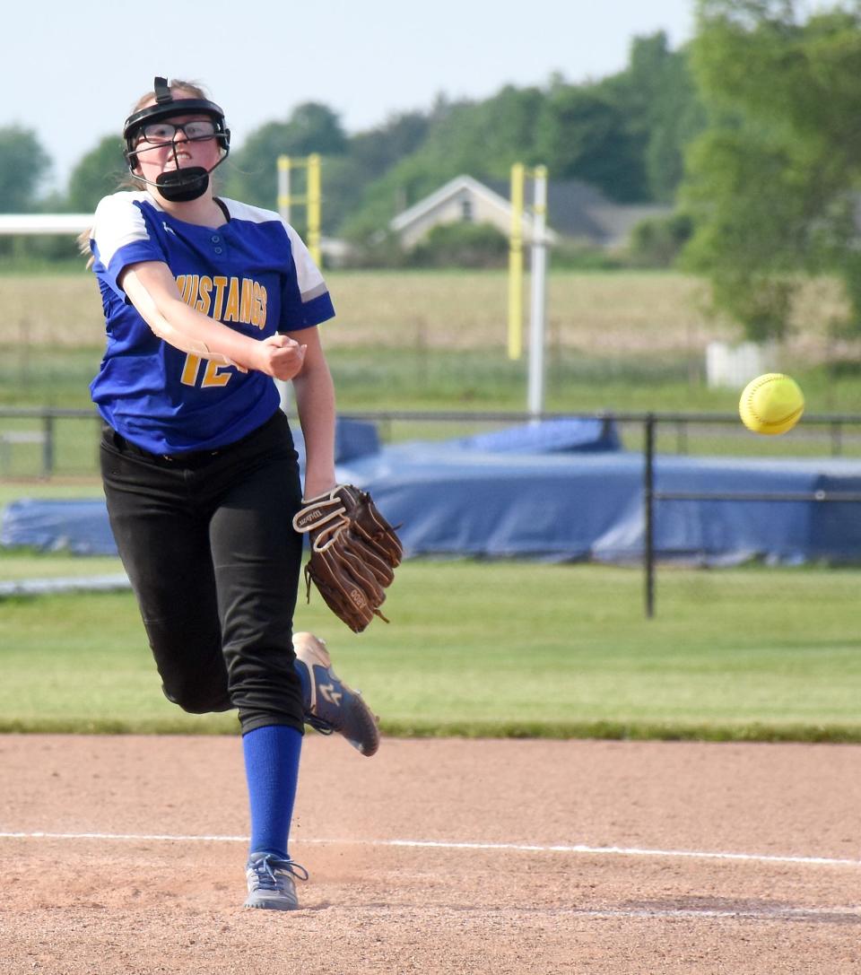 Madison Clark throws a pitch for Mt. Markham during a June 7, 2021, Section III playoff game. The now senior pitched a no-hitter for Mt. Markham Monday at Adirondack.