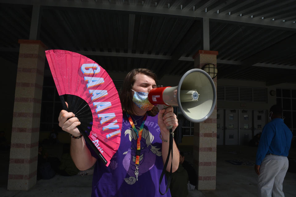 CJ Walden at “GSA’s #GayIsOkay Rally on March 1st. (Courtesy Alexys Fenning)