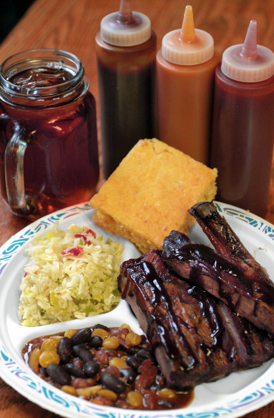 Becky's BBQ includes classic dishes of ribs that come with sides of perfect coleslaw, cornbread and beans. Everything is served with their housemade sauces.