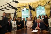 U.S. President Trump meets with victims of religious persecution at the White House in Washington