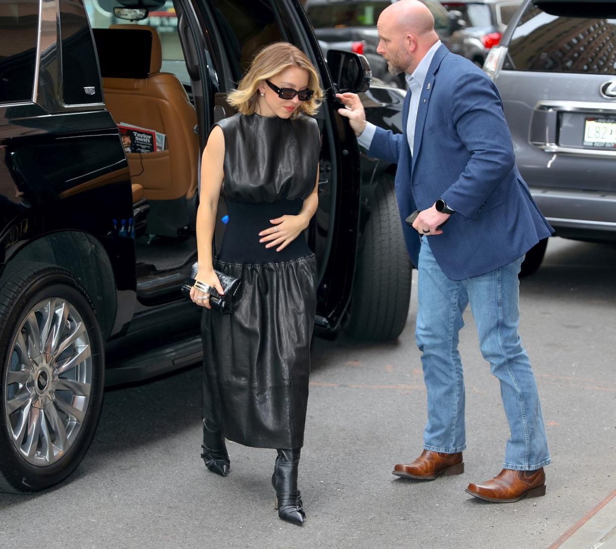 new york, ny march 20 sydney sweeney is seen arriving at the view talk show on march 20, 2024 in new york city photo by jose perezbauer griffingc images