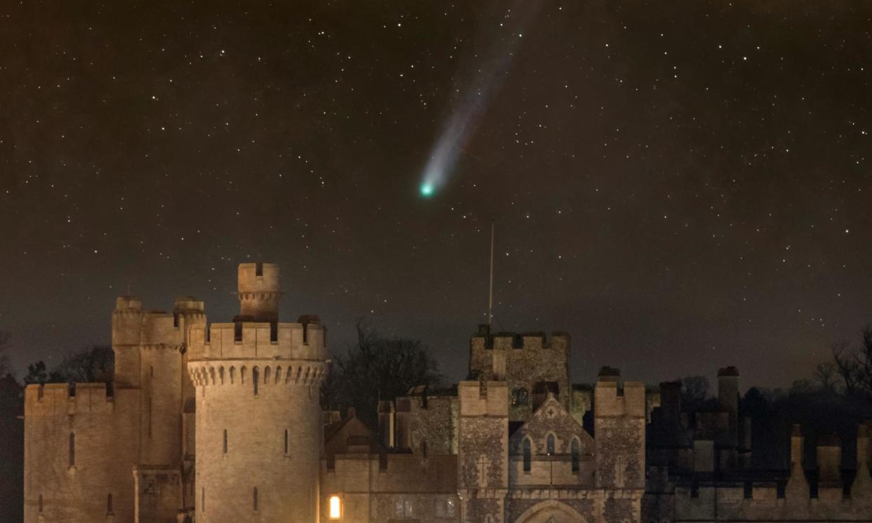 <span>Comet 12P/Pons–Brooks is photographed above Arundel Castle in West Sussex in this composite image.</span><span>Photograph: Carl Gough/Big Ladder</span>